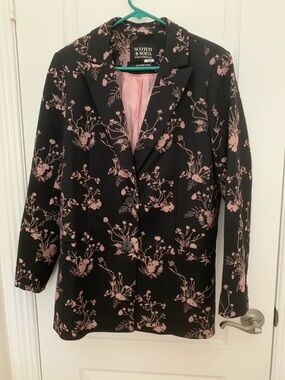 EUC Scotch & Soda Black Blazer with Pink Botanical Print